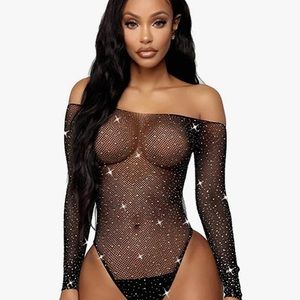 Black see through diamond bodysuit